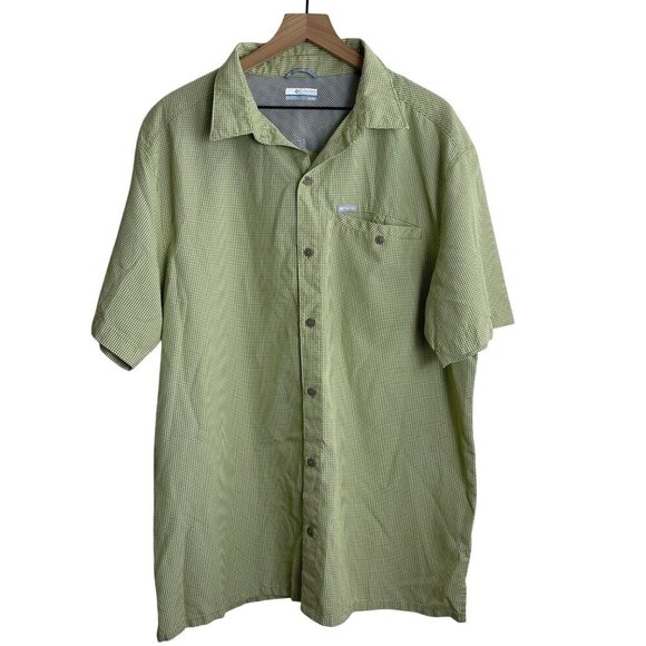 Columbia Sportswear Mens XL Short Sleeve Green Plaid Button-Up Shirt With Chest - Picture 1 of 7